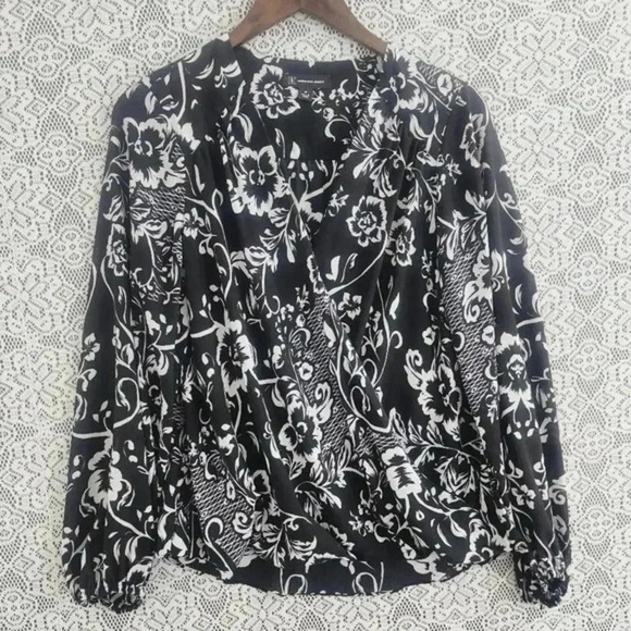 INC International Concepts wrap floral printed long sleeve chiffon blouse M‎ - Picture 1 of 8